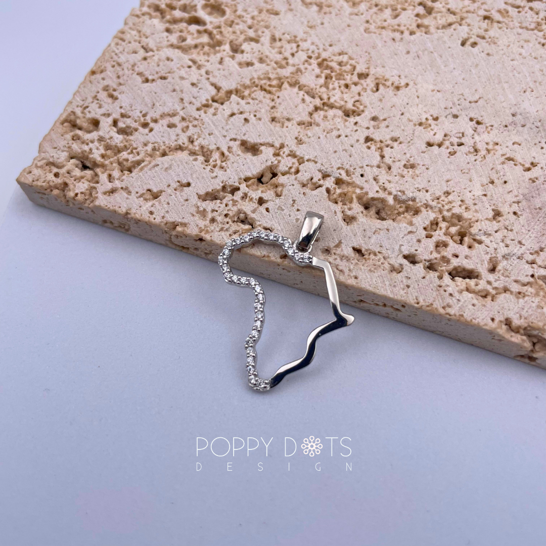 Sterling Silver Half Zirconia Africa Pendant