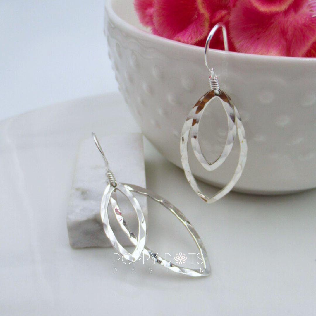 Sterling Silver Hammered Double Leafy Earrings