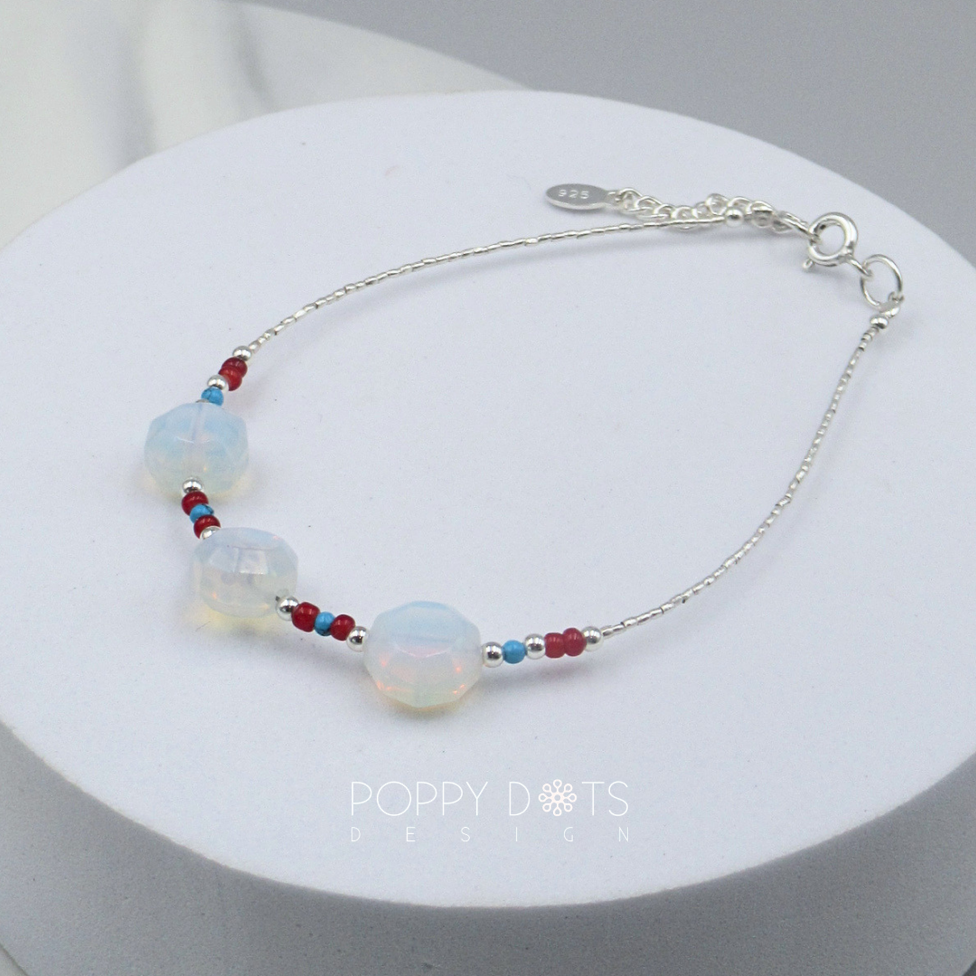 Sterling Silver Happy Red and Turquoise Beaded Bracelet