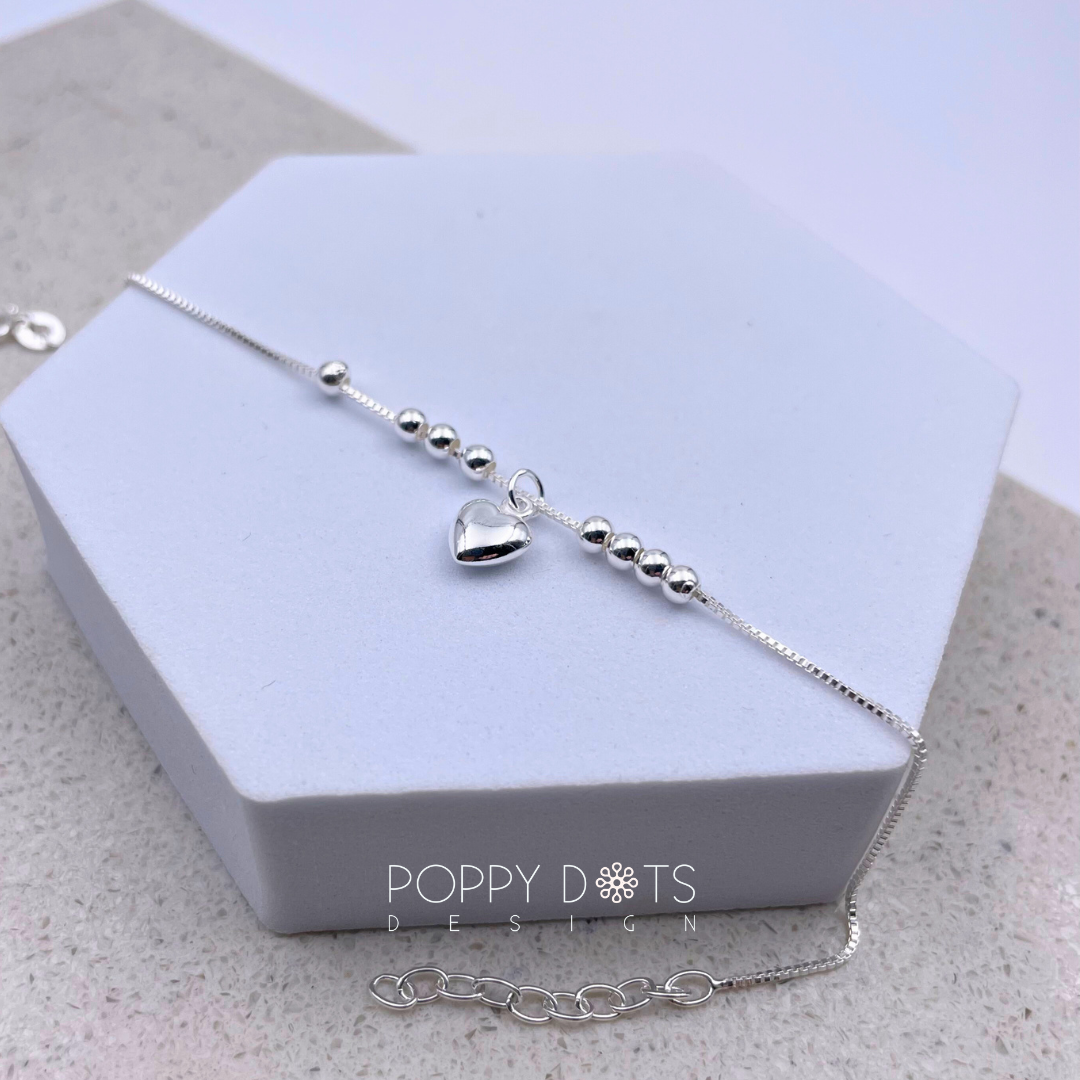 Sterling Silver Heart and Ball Bracelet