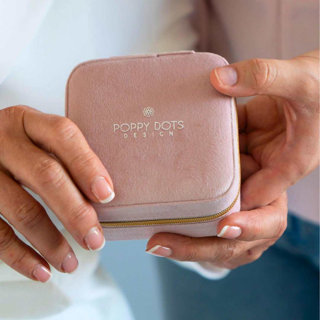 Poppy Dots Velvet Jewellery Travel Case | Sterling Silver Storage Box