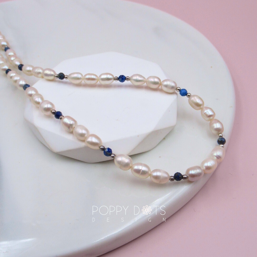 Sterling Silver Lapis Lazuli and Freshwater Pearl Necklace