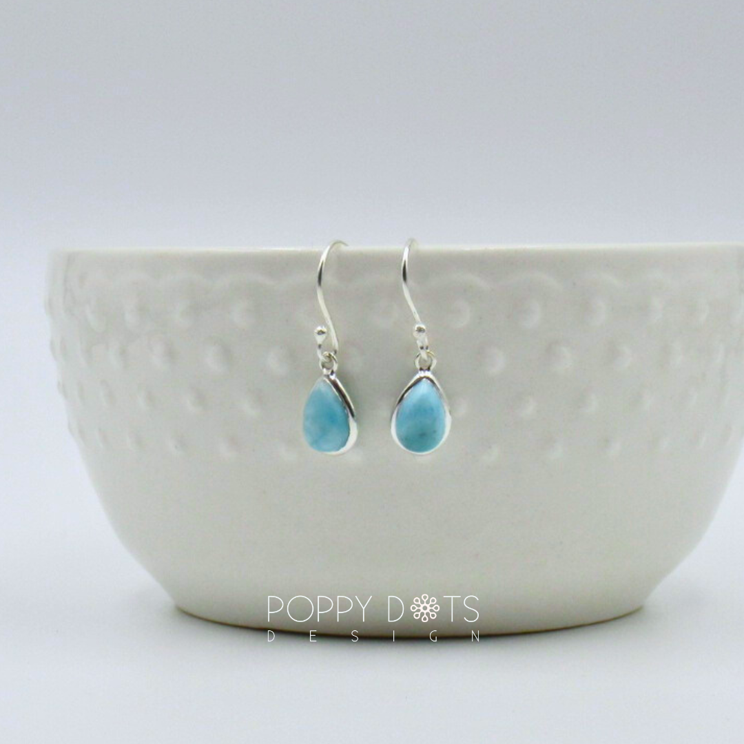 Sterling Silver Dainty Teardrop Larimar Earrings