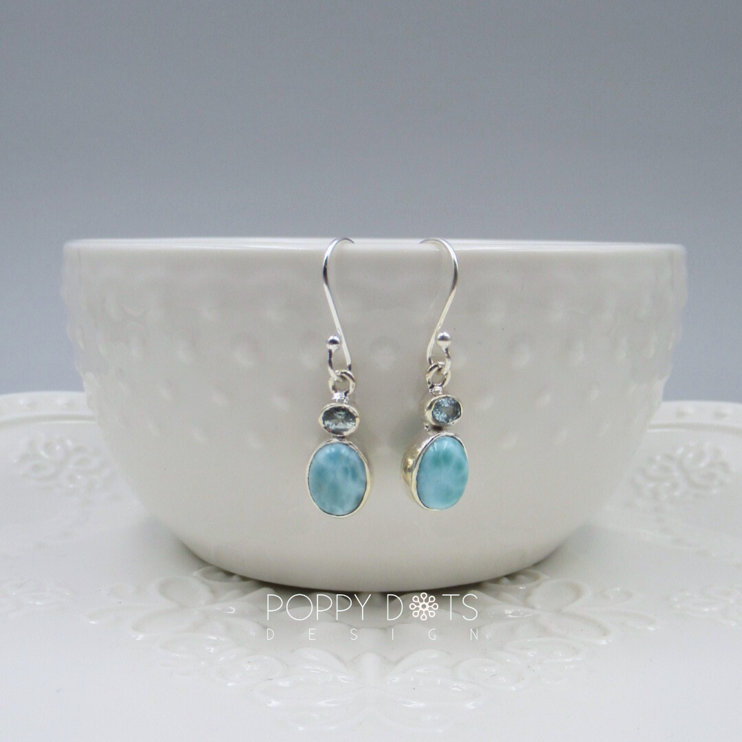Luxurious Sterling Silver Larimar and Blue Topaz Earring and Pendant Set