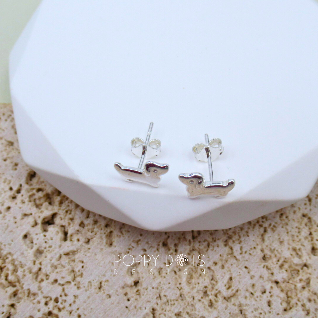 Sterling Silver Tiny Sausage Dog Studs