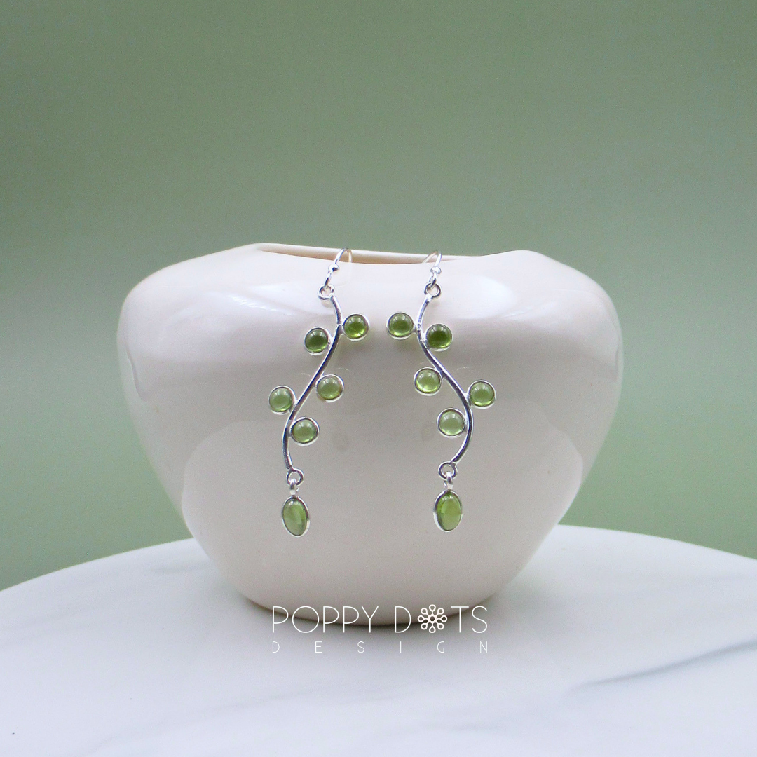 Sterling Silver Peridot Dangling Leafy Earrings