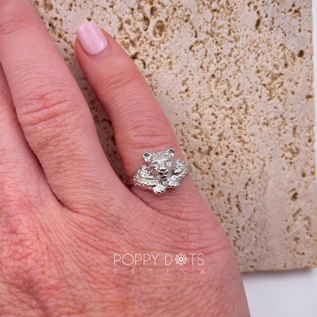 Sterling Silver Detailed Leopard Ring