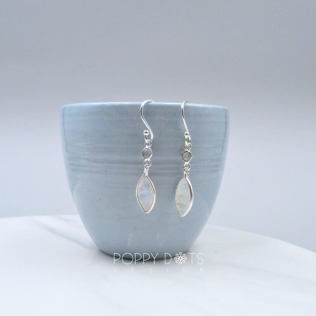 Sterling Silver Moonstone Marquise Drop Earrings