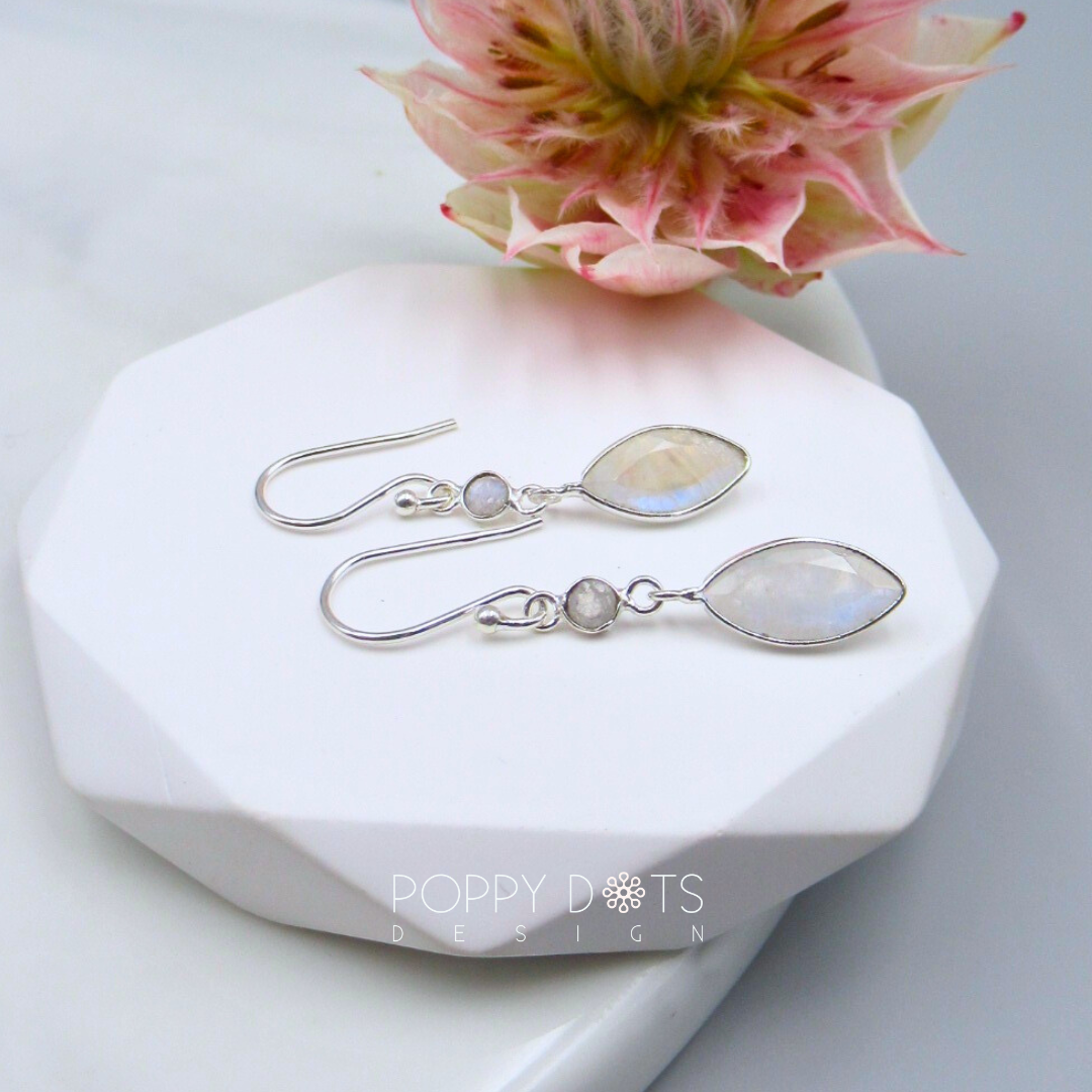 Sterling Silver Moonstone Marquise Drop Earrings