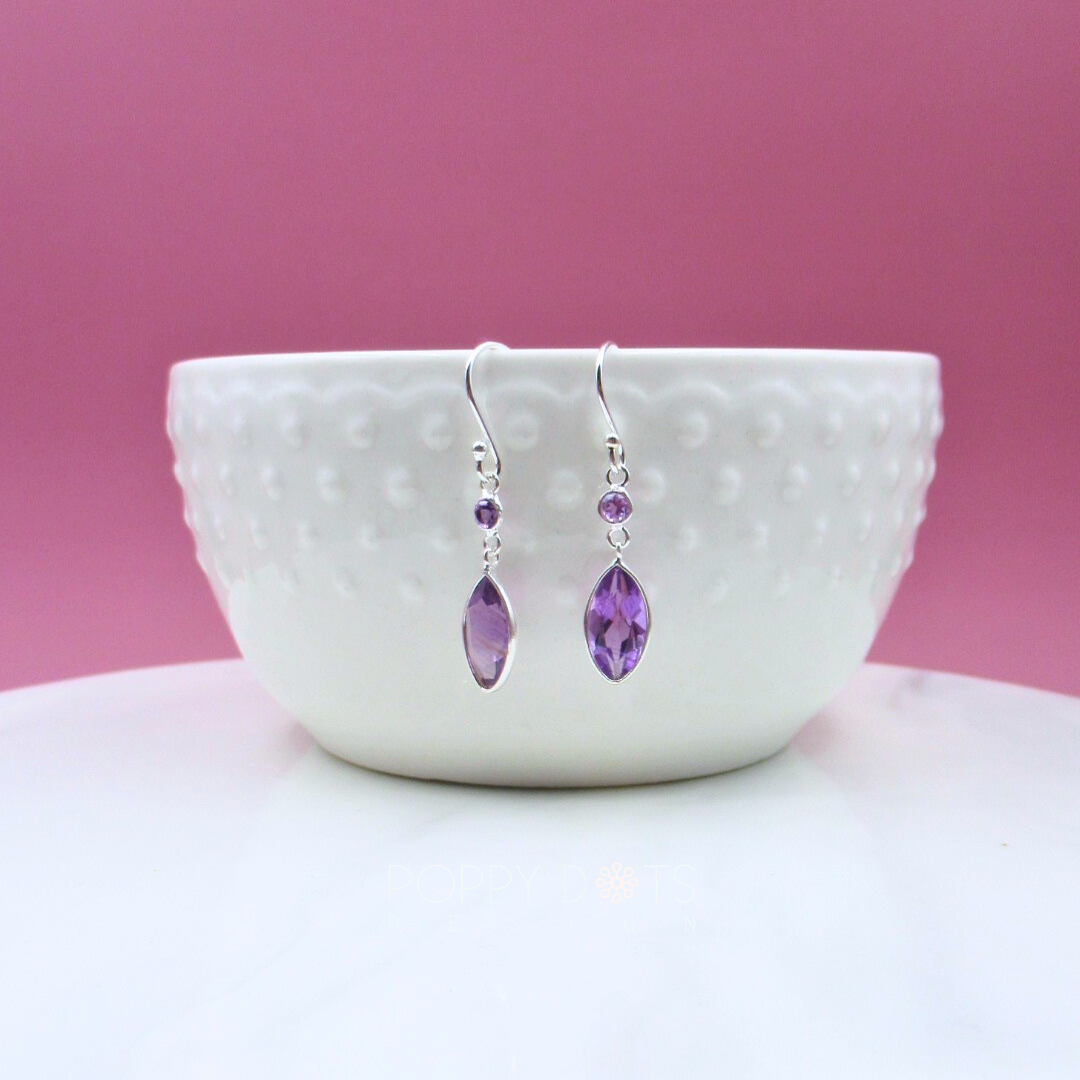 Sterling Silver Purple Amethyst Marquise Drop Earrings
