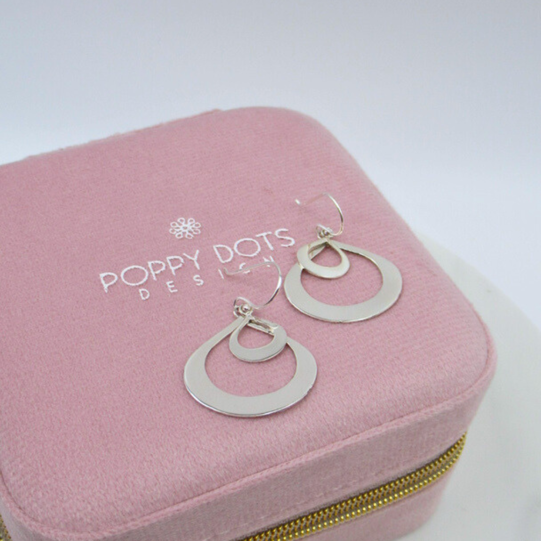 Sterling Silver Modern Double Open Drop Earrings