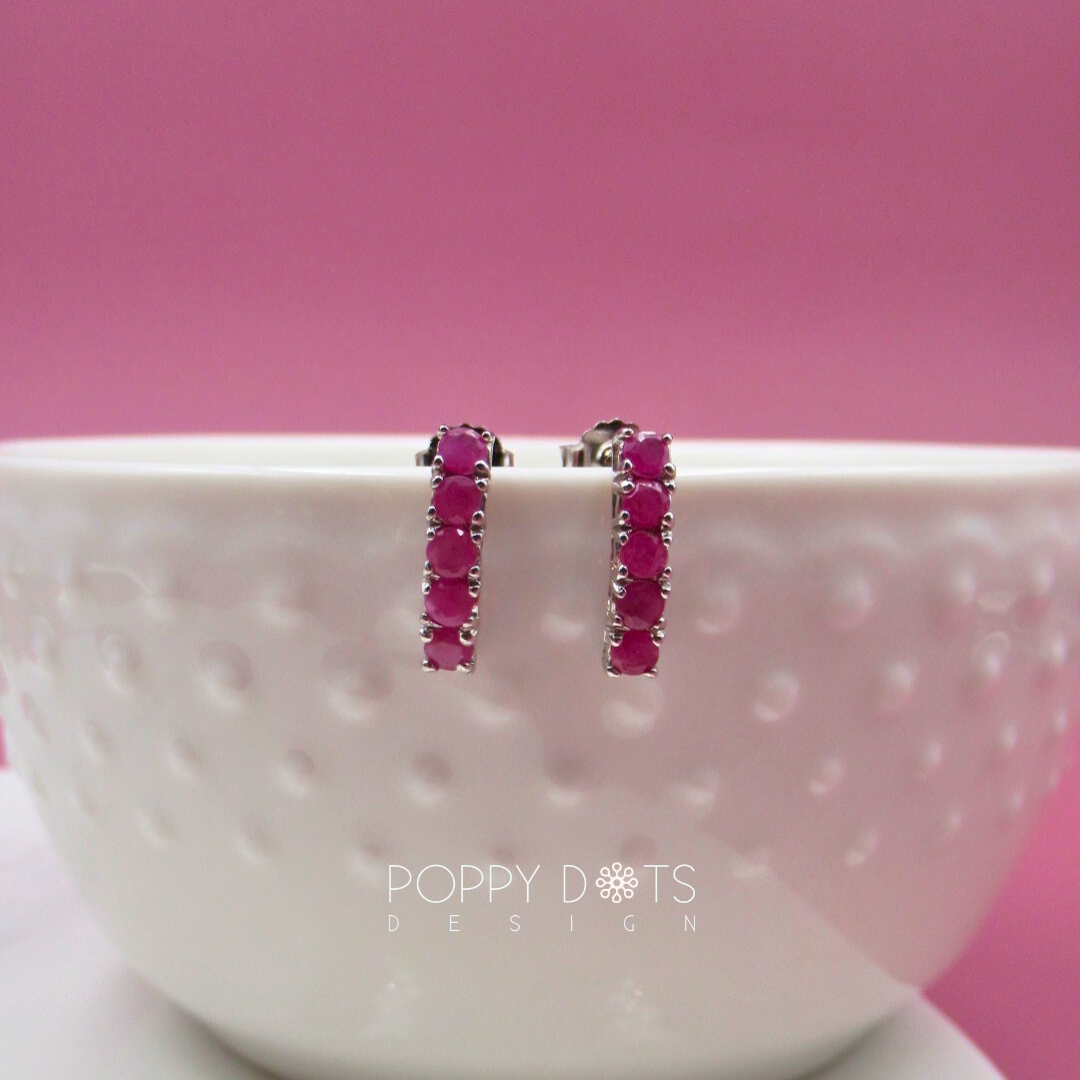 Sterling Silver Ruby Modern Studs