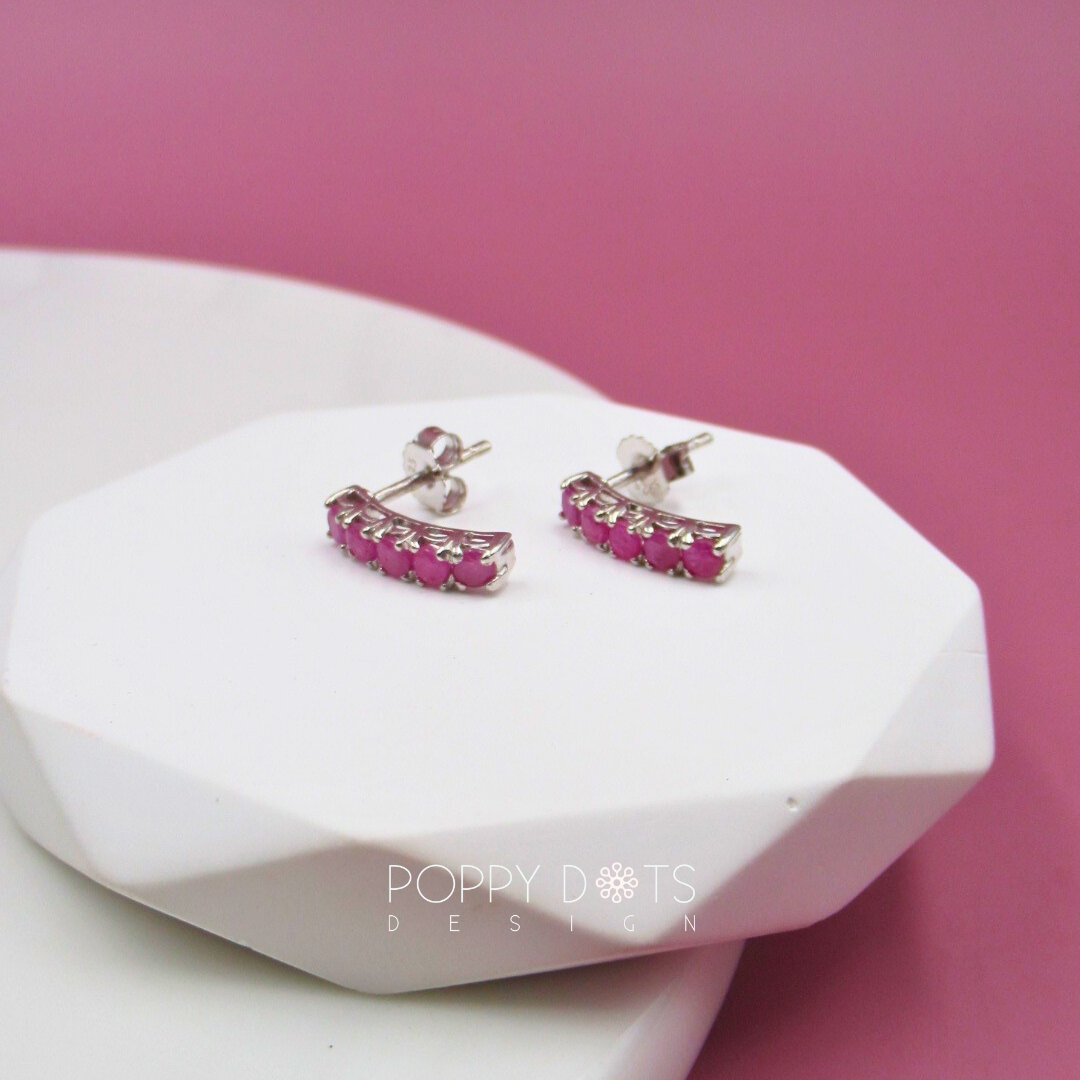 Sterling Silver Ruby Modern Studs