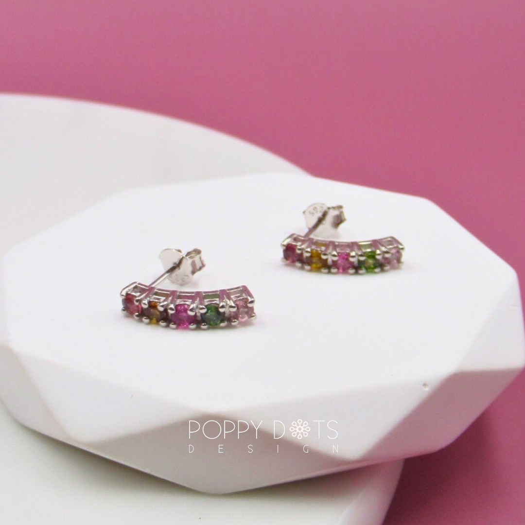 Sterling Silver Mixed Tourmaline Modern Studs