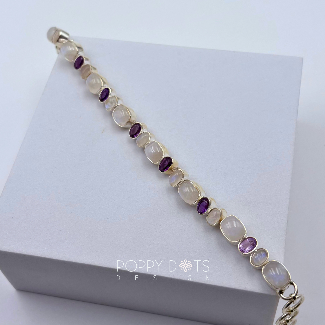 Deluxe Sterling Silver Purple Amethyst and Moonstone Bracelet