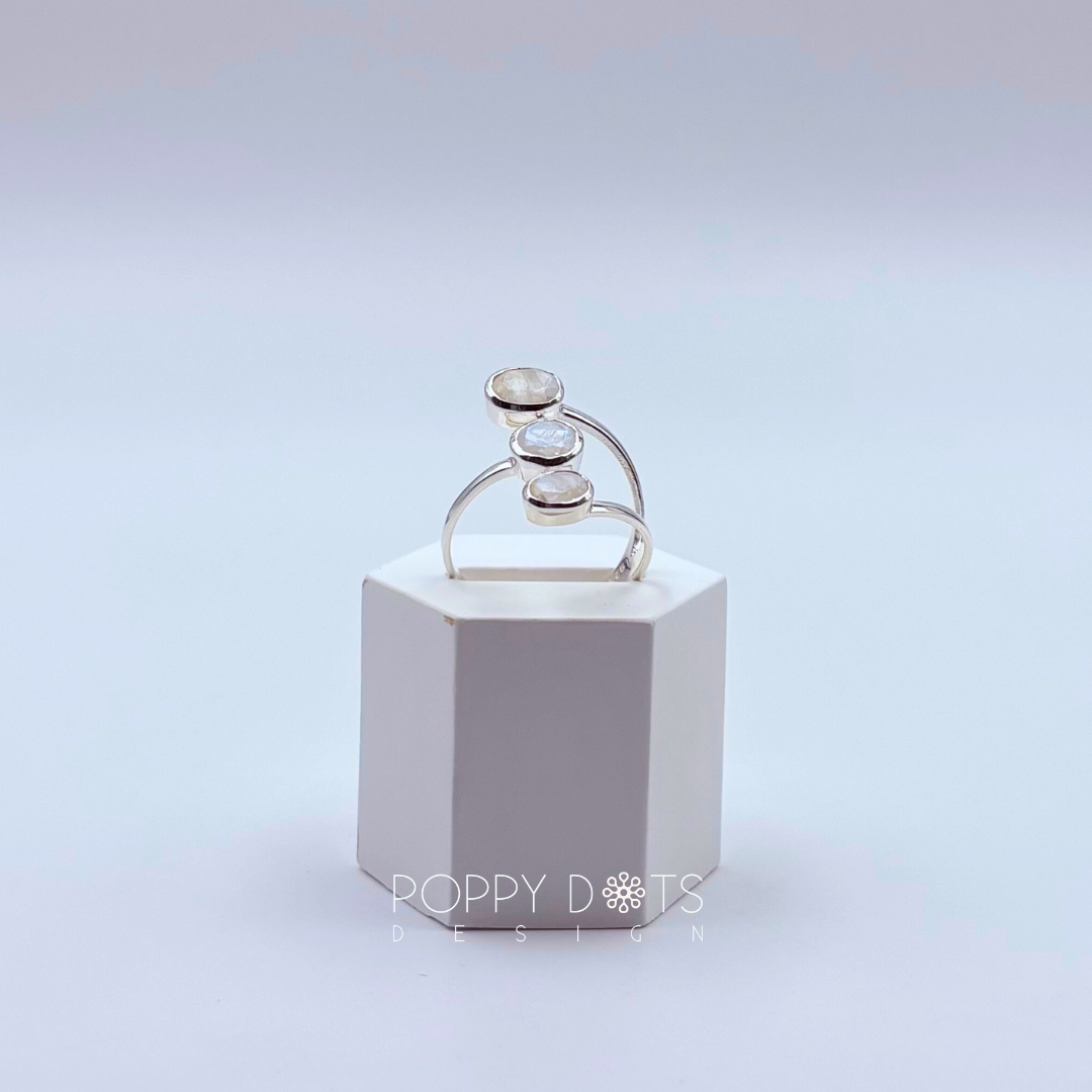 Sterling Silver Triple Moonstone Ring