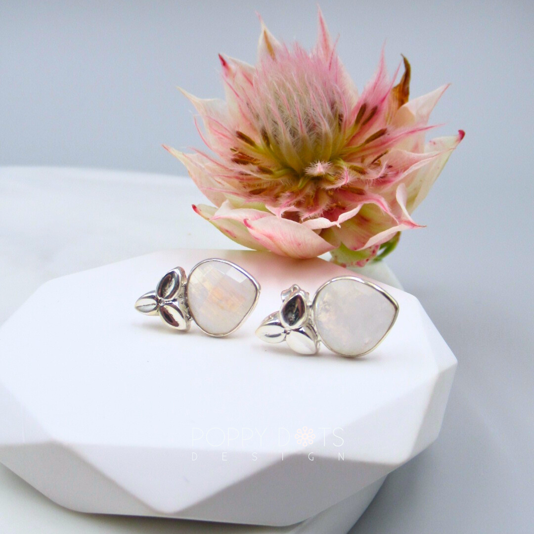 Sterling Silver Faceted Moonstone Studs