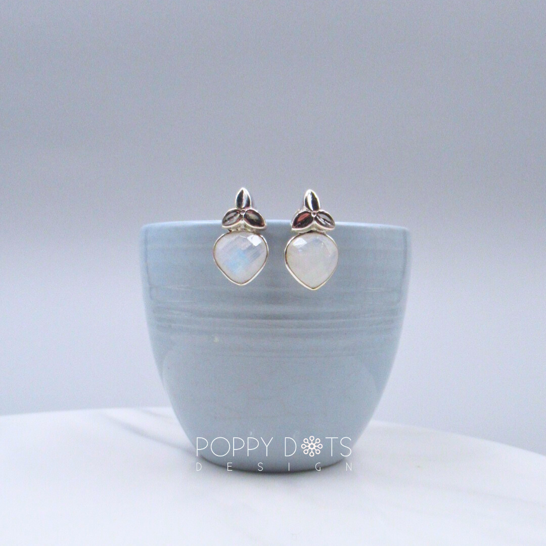 Sterling Silver Faceted Moonstone Studs