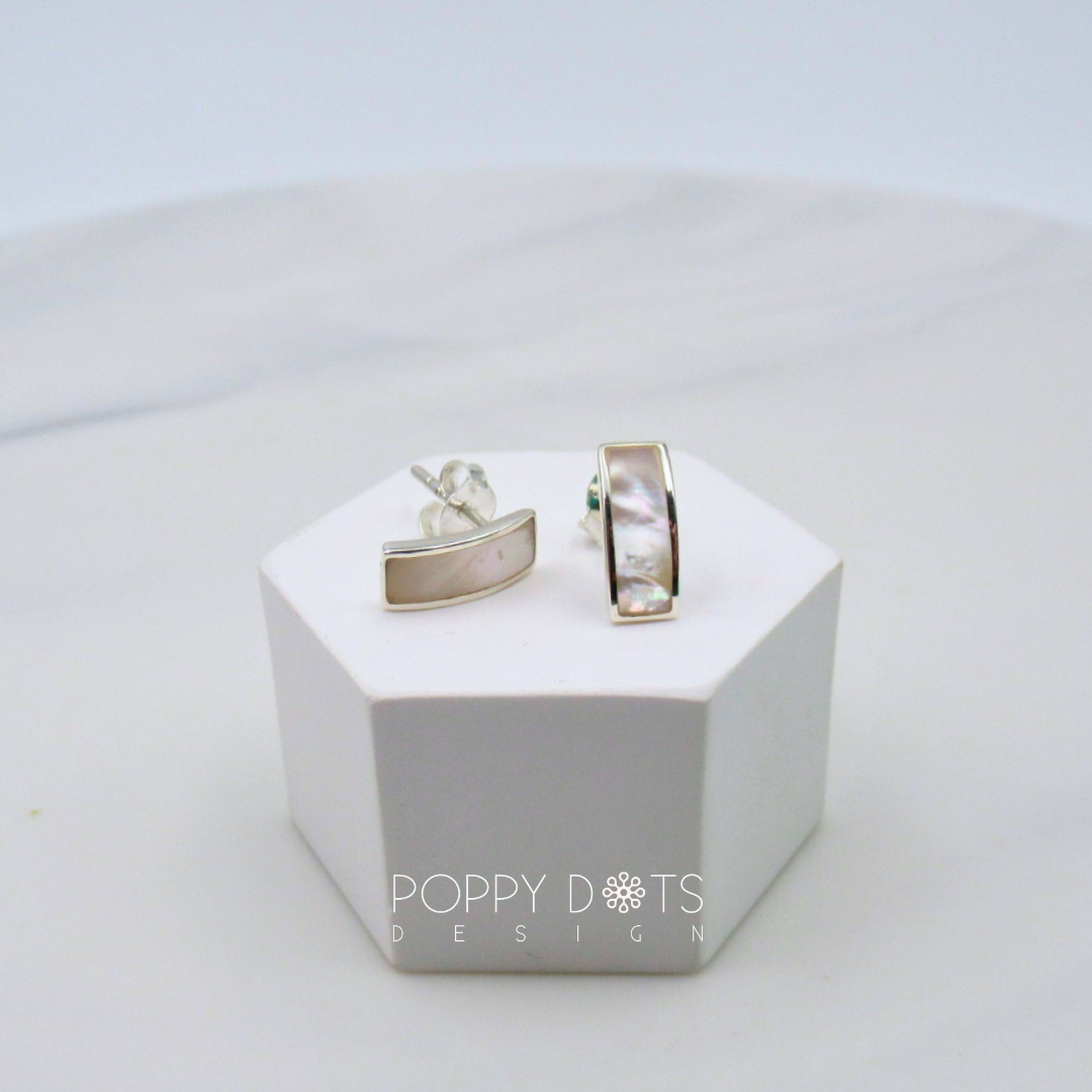 Sterling Silver Mother of Pearl Bar Studs