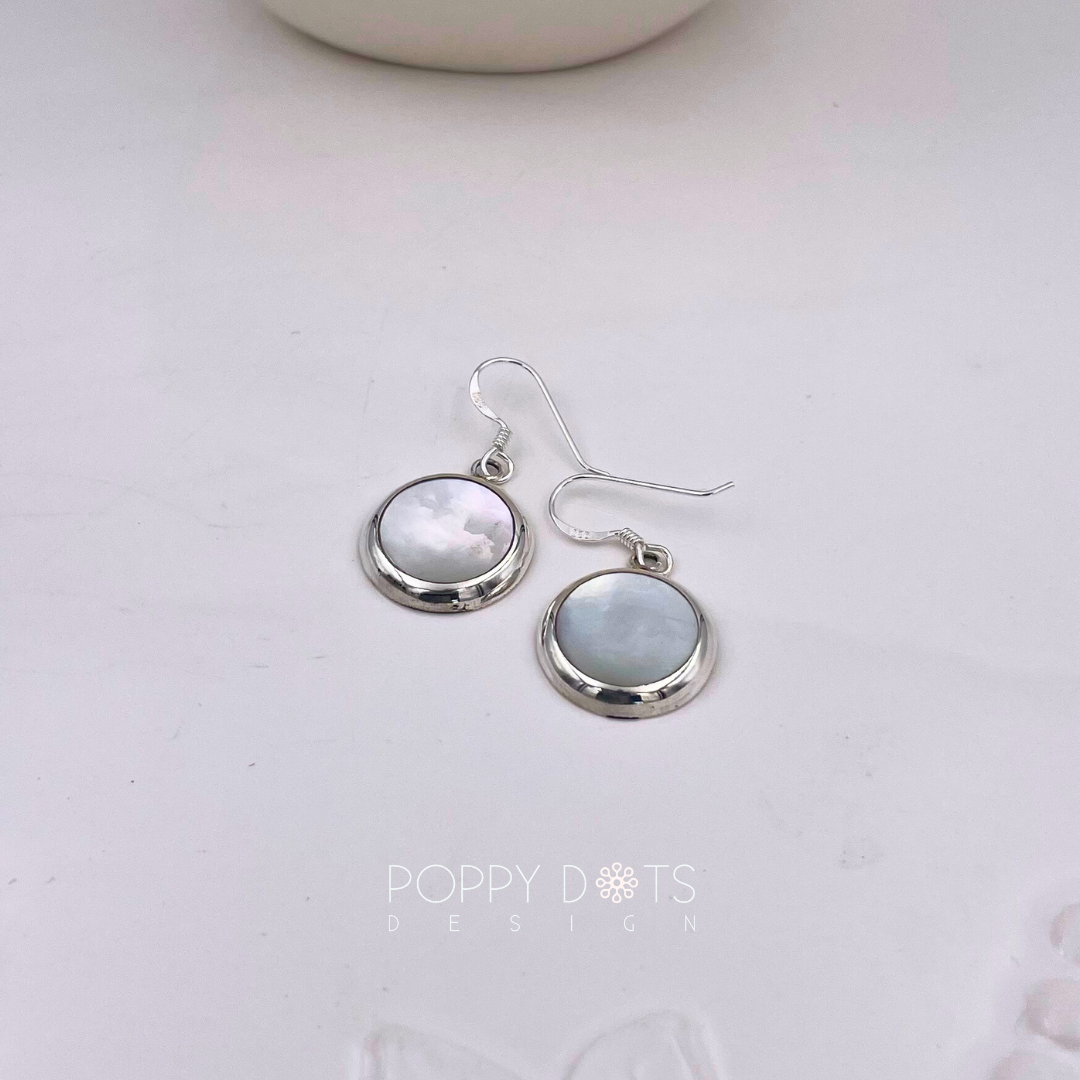 Sterling Silver Mother of Pearl Disk Earrings