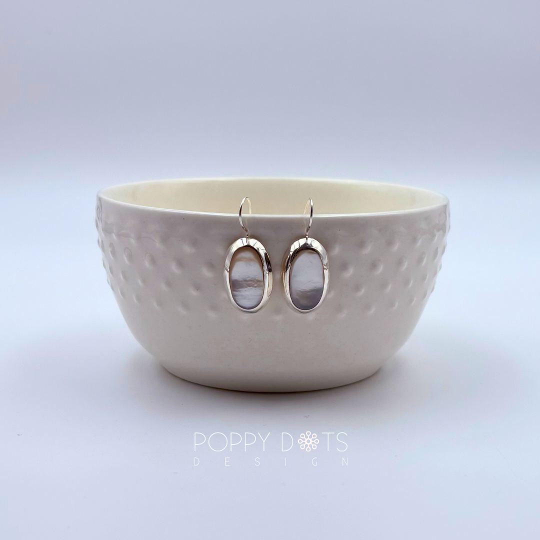 Sterling Silver Oval Mother of Pearl Earrings