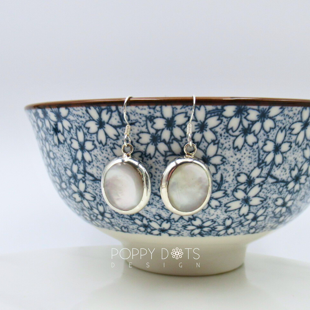 Sterling Silver Oval Mother of Pearl Earrings