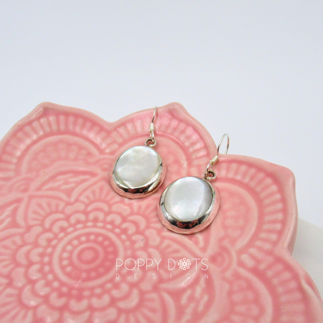 Sterling Silver Oval Mother of Pearl Earrings