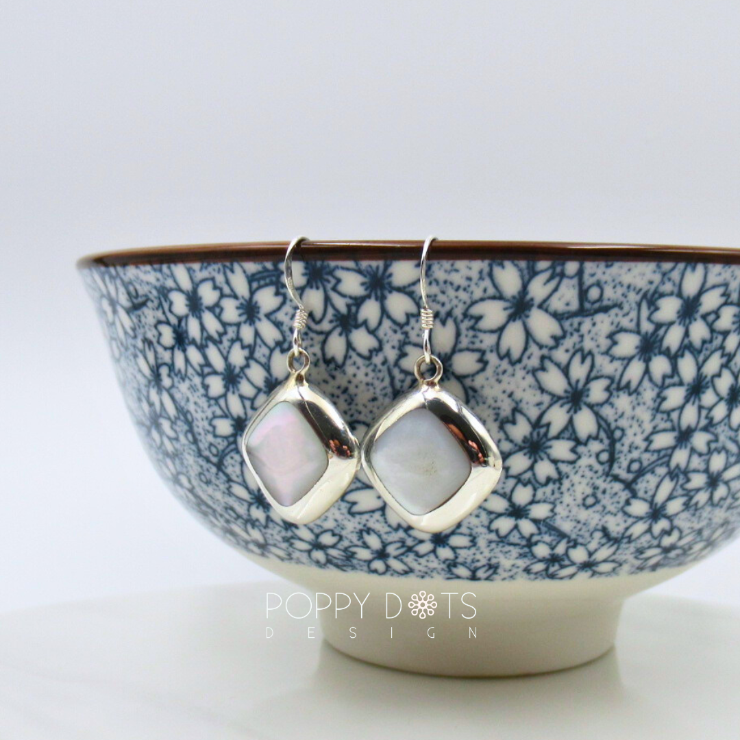 Sterling Silver Square Mother of Pearl Earrings