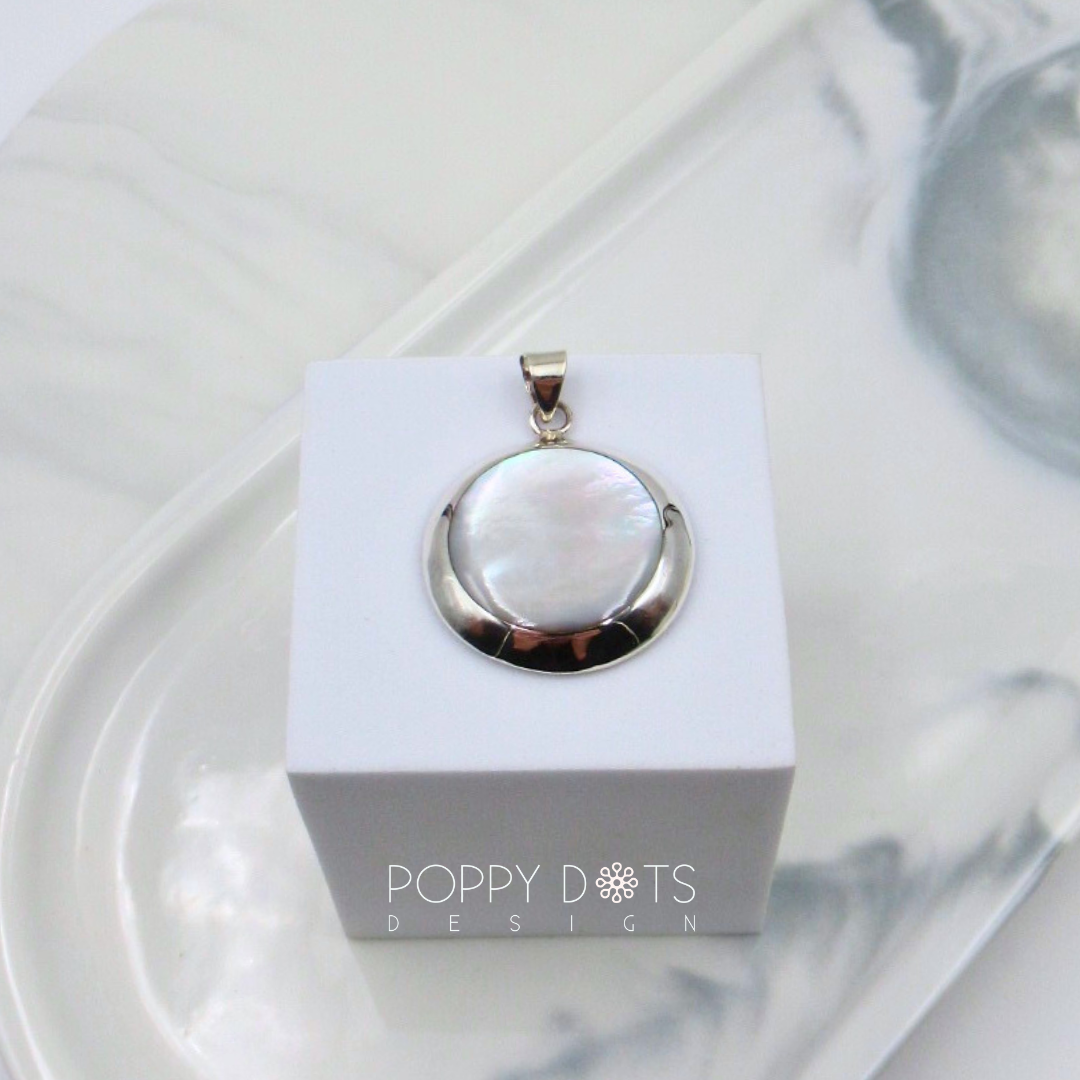Sterling Silver Large Round Mother of Pearl Pendant