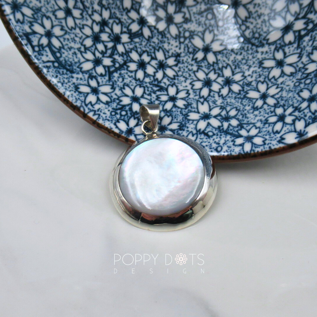 Sterling Silver Large Round Mother of Pearl Pendant