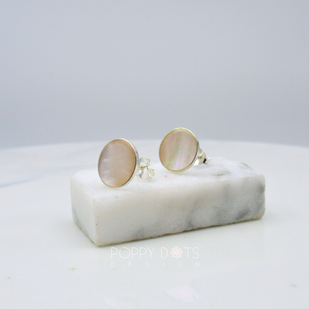Sterling Silver Round Mother of Pearl Disk Studs