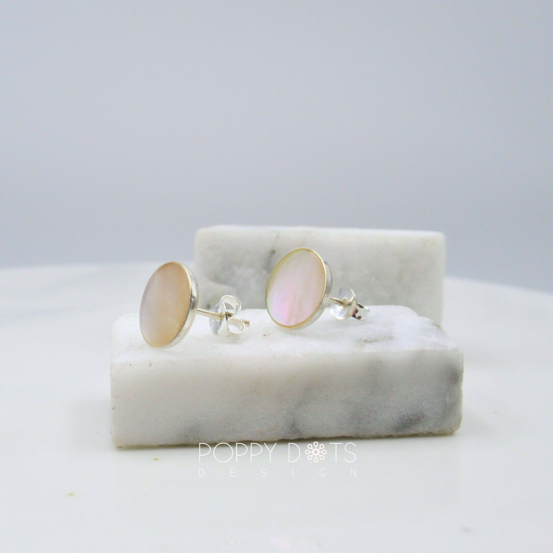 Sterling Silver Round Mother of Pearl Disk Studs