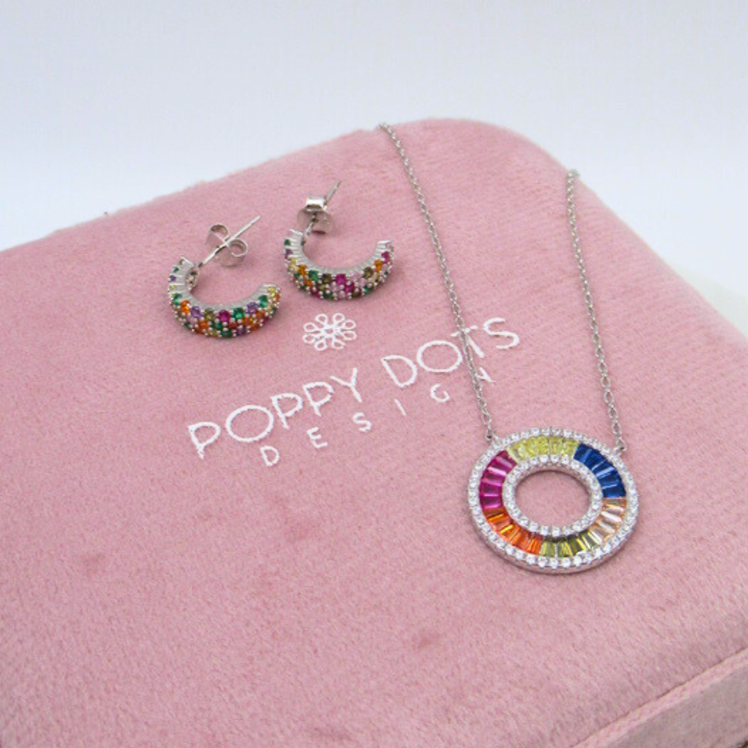 Sterling Silver Tutti Frutti Zirconia Hoop Studs