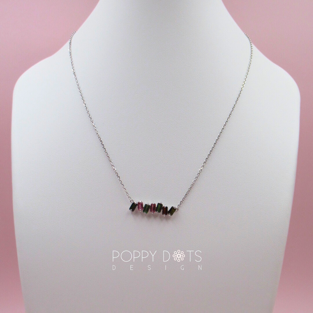 Exclusive Sterling Silver Modern Mixed Tourmaline Baguette Necklace