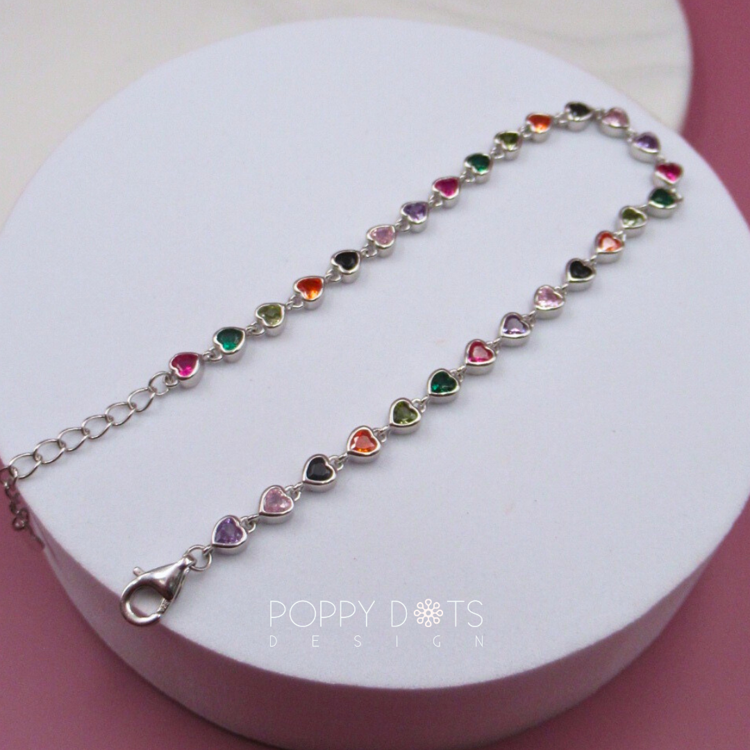 Sterling Silver Multicolour Zirconia Heart Bracelet