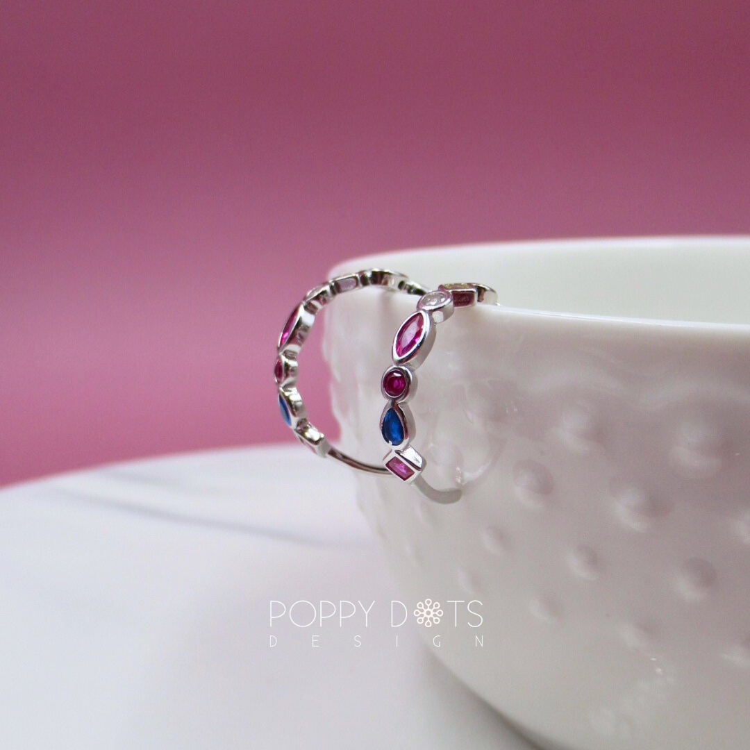 Sterling Silver Multi-Shaped and Coloured Zirconia Hoop Earrings