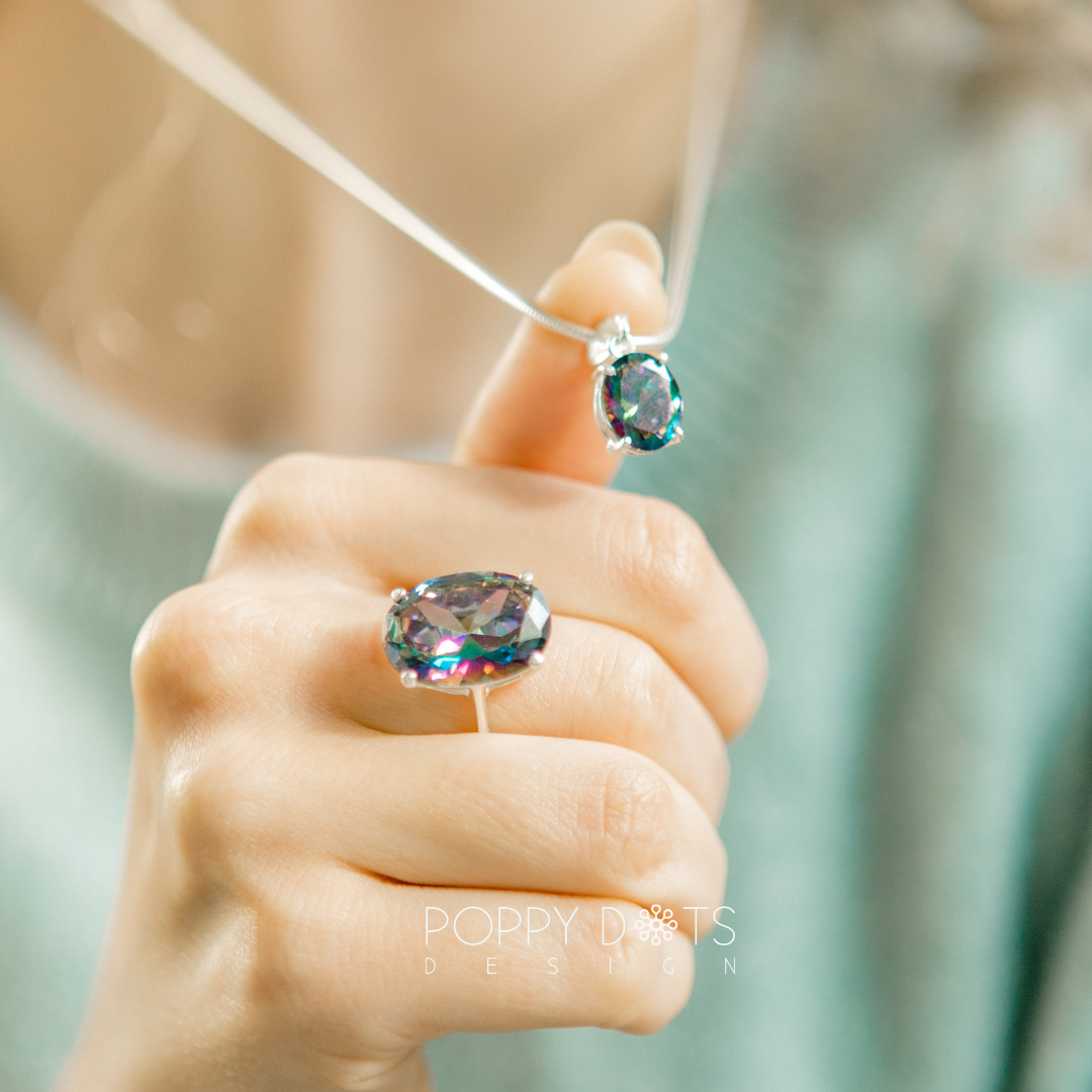 Sterling Silver Oval Mystic Topaz Pendant