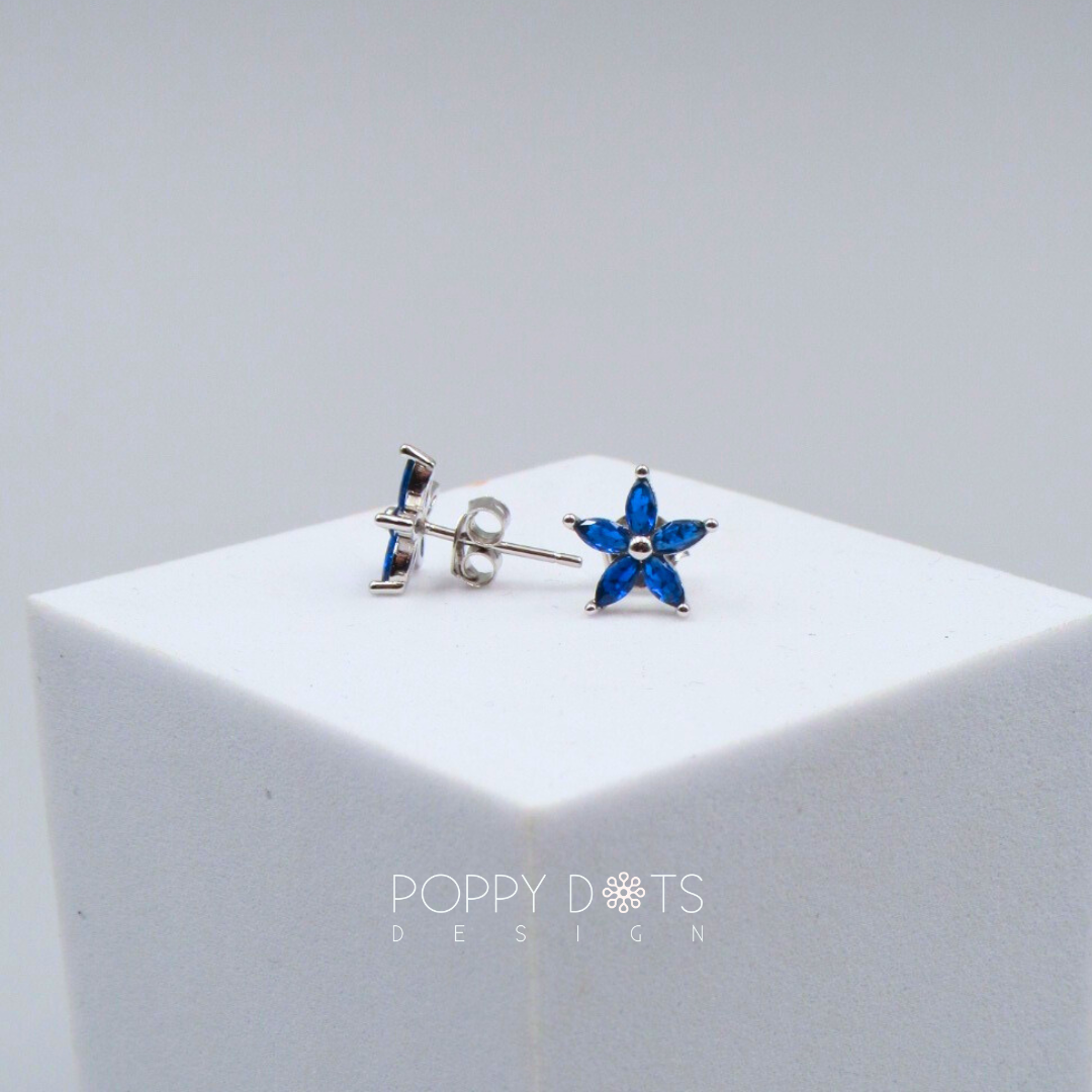 Sterling Silver Navy Blue Flower Zirconia Studs