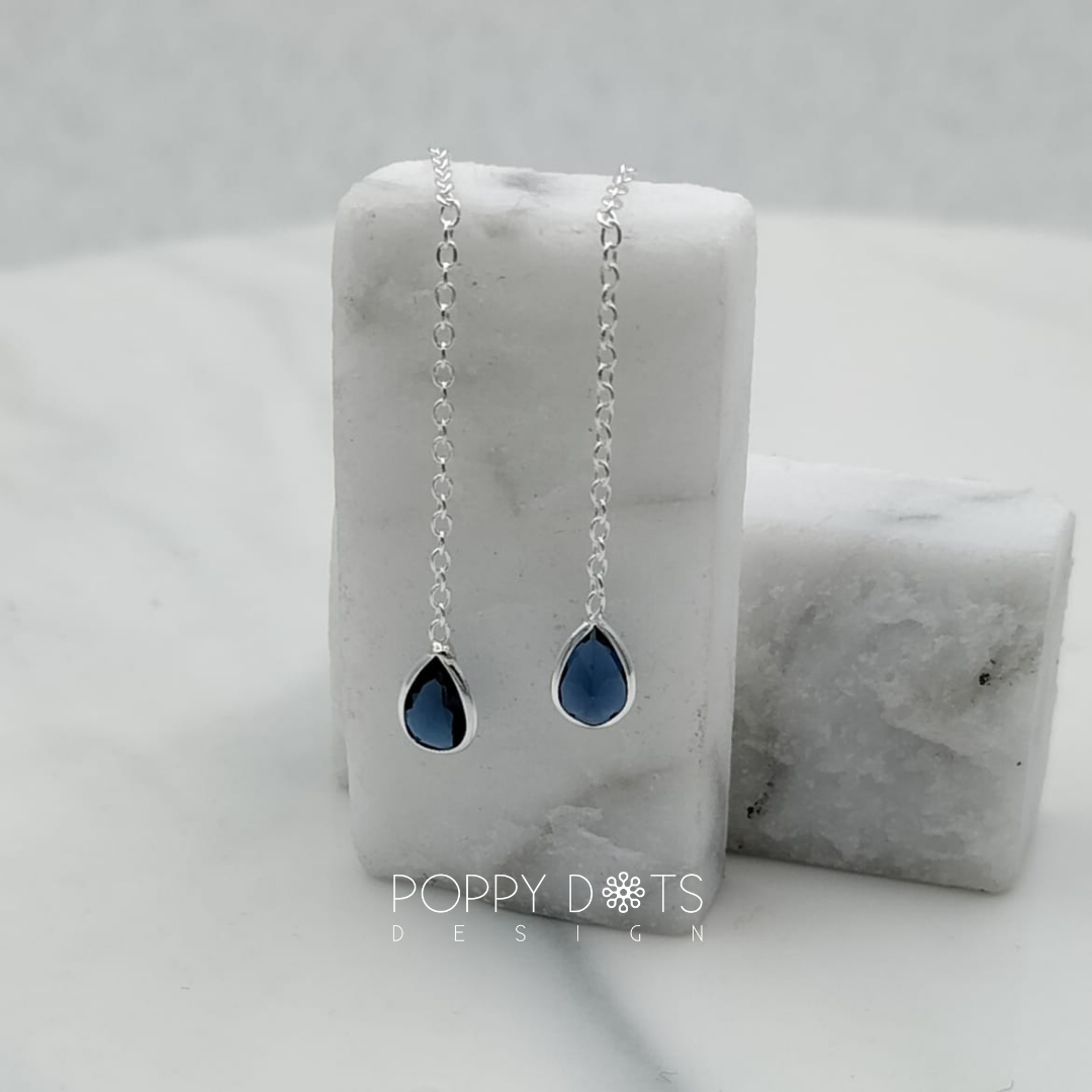 Sterling Silver Navy Teardrop Zirconia Threaders