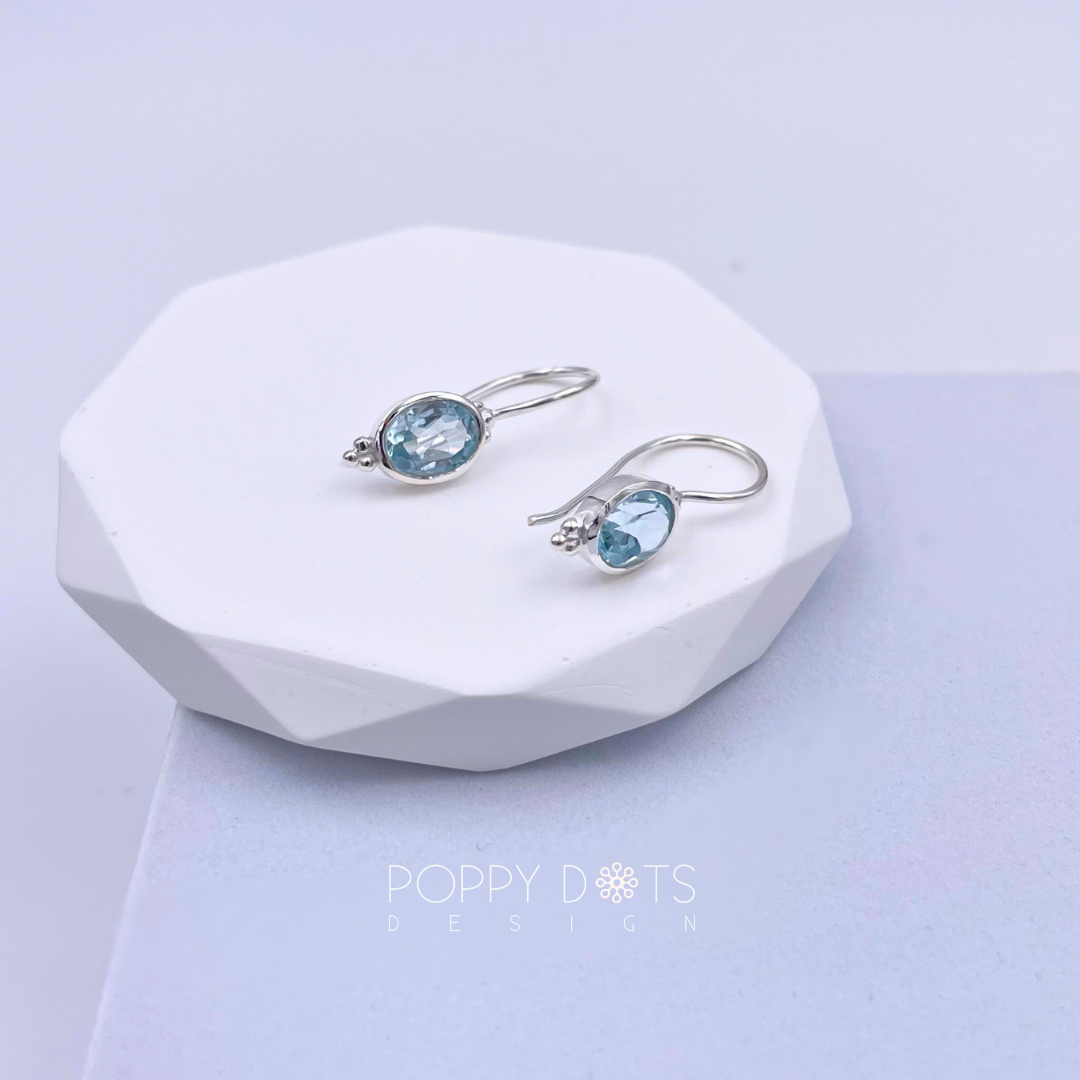 Sterling Silver Fine Oval Blue Topaz Earrings