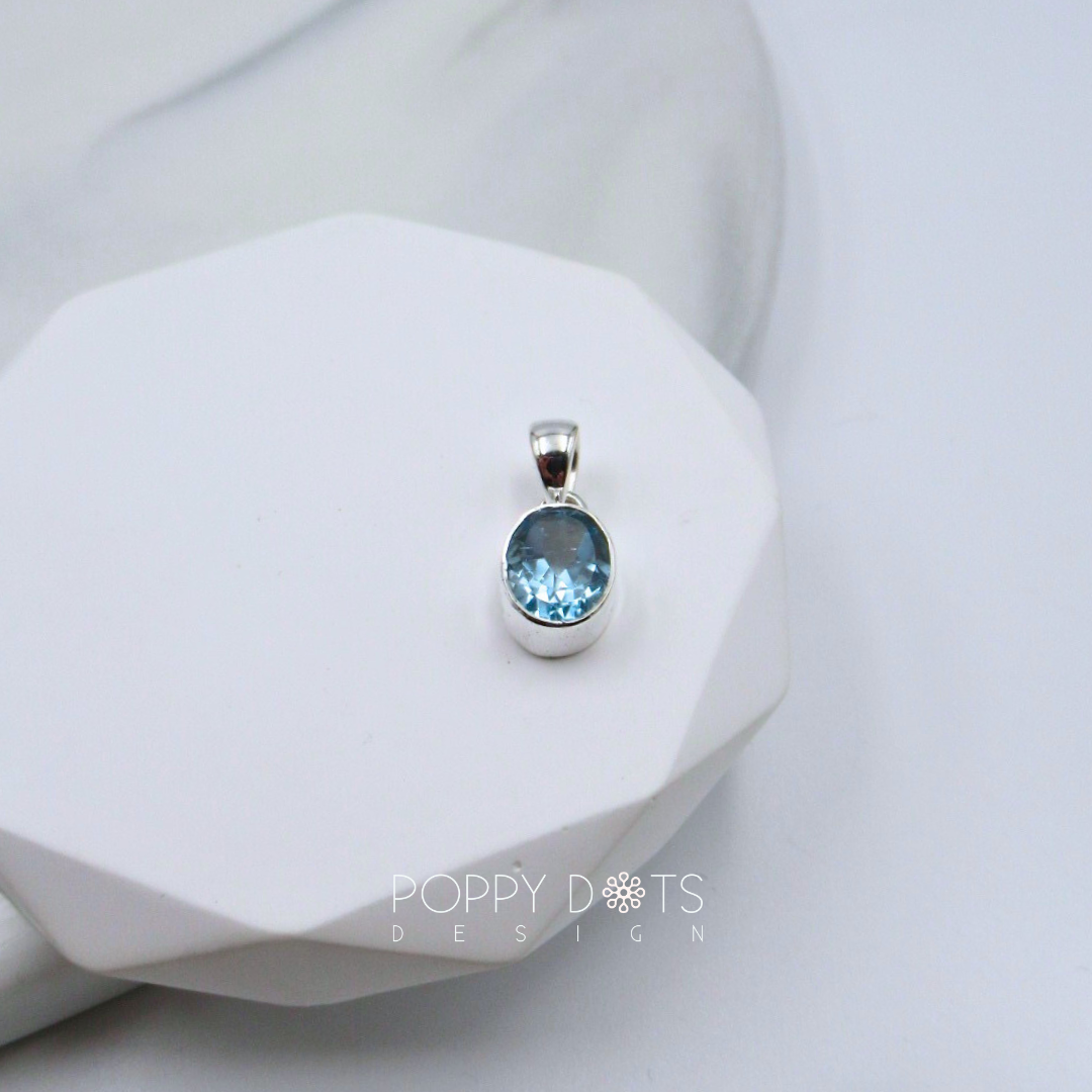Sterling Silver Blue Topaz Oval Pendant