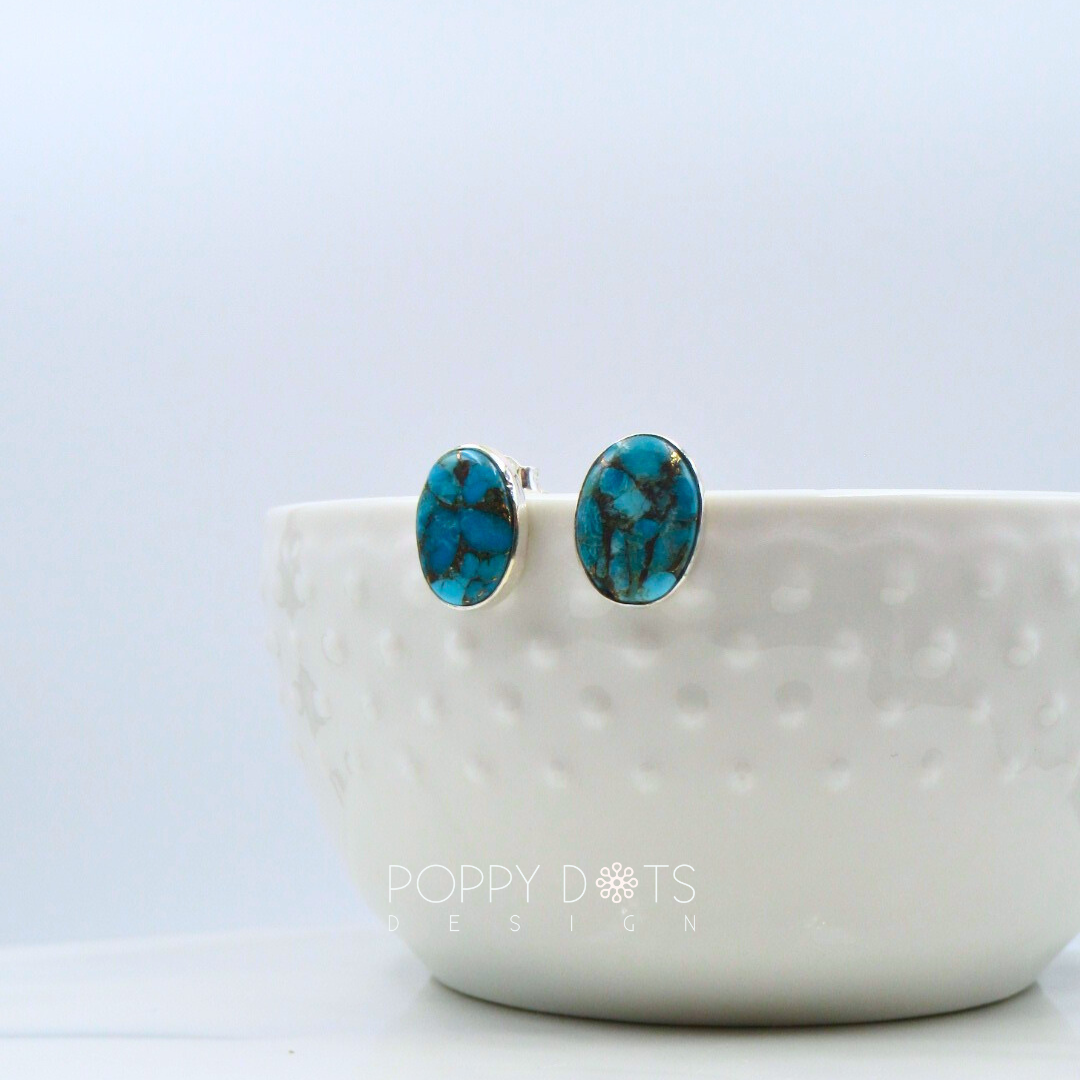 Sterling Silver Oval Copper Turquoise Studs