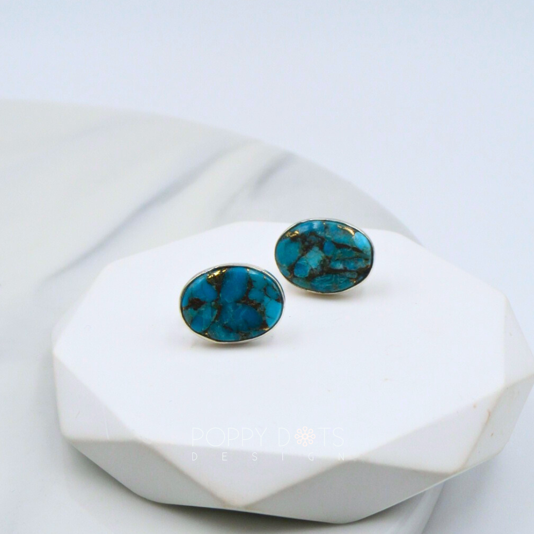 Sterling Silver Oval Copper Turquoise Studs