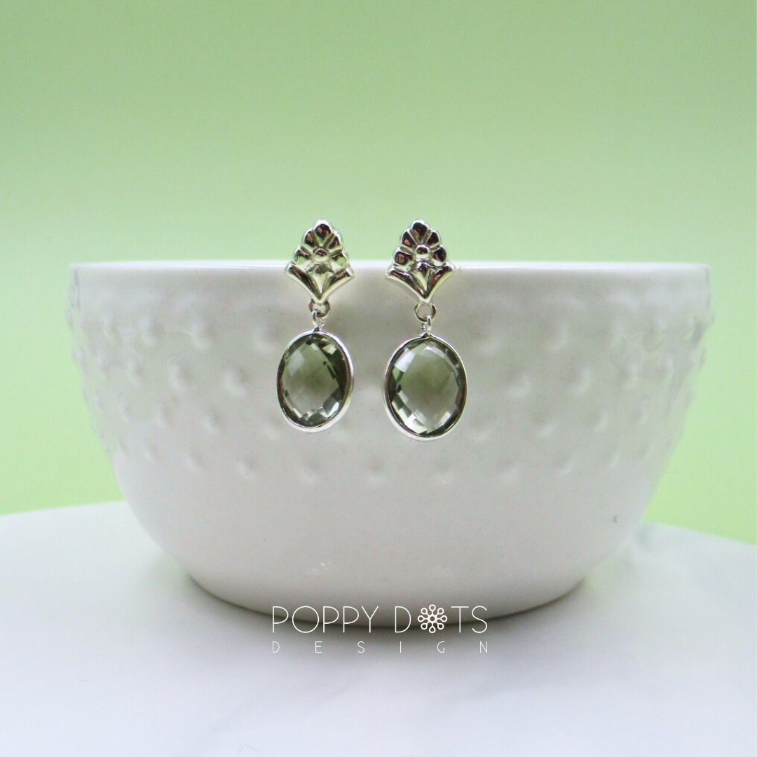 Sterling Silver Oval Faceted Green Amethyst Studs