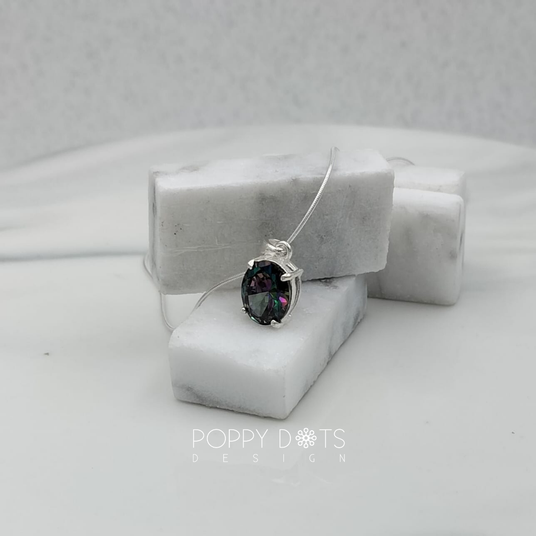 Sterling Silver Oval Mystic Topaz Pendant