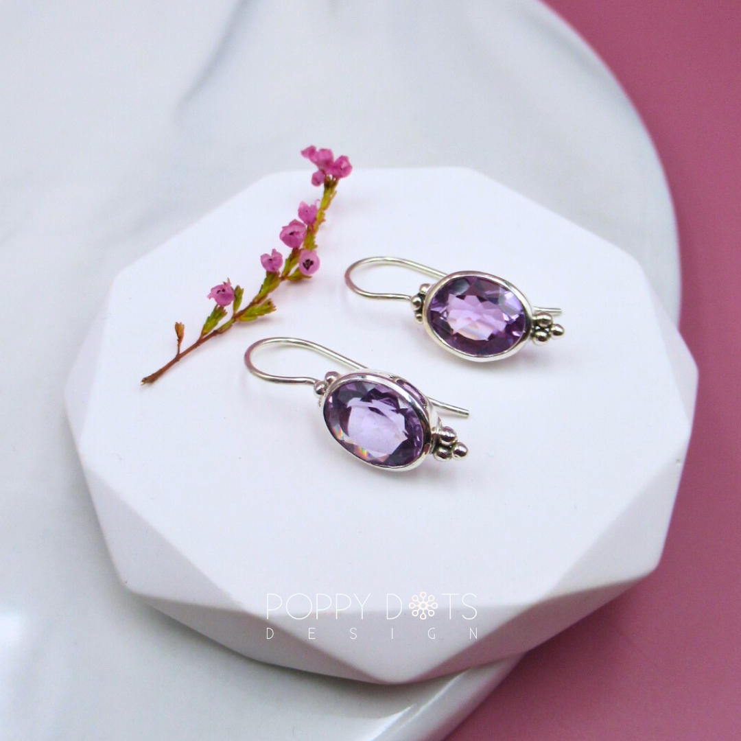 Sterling Silver Fine Oval Purple Amethyst Earrings