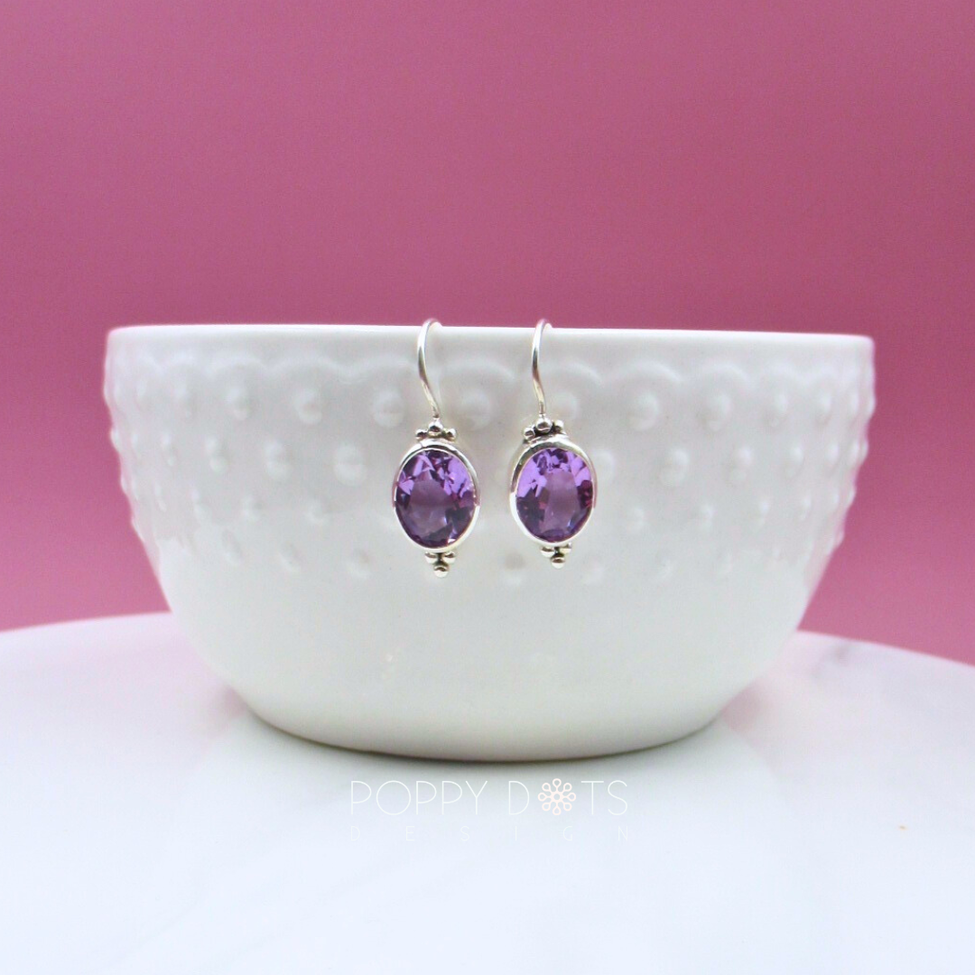 Sterling Silver Fine Oval Purple Amethyst Earrings