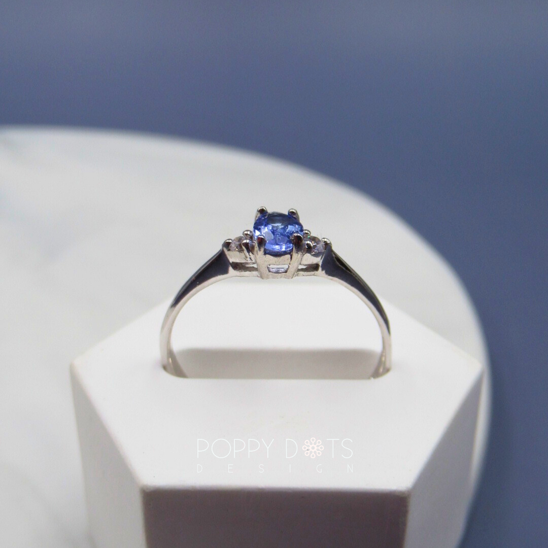 Sterling Silver Oval Tanzanite Ring with White Topaz