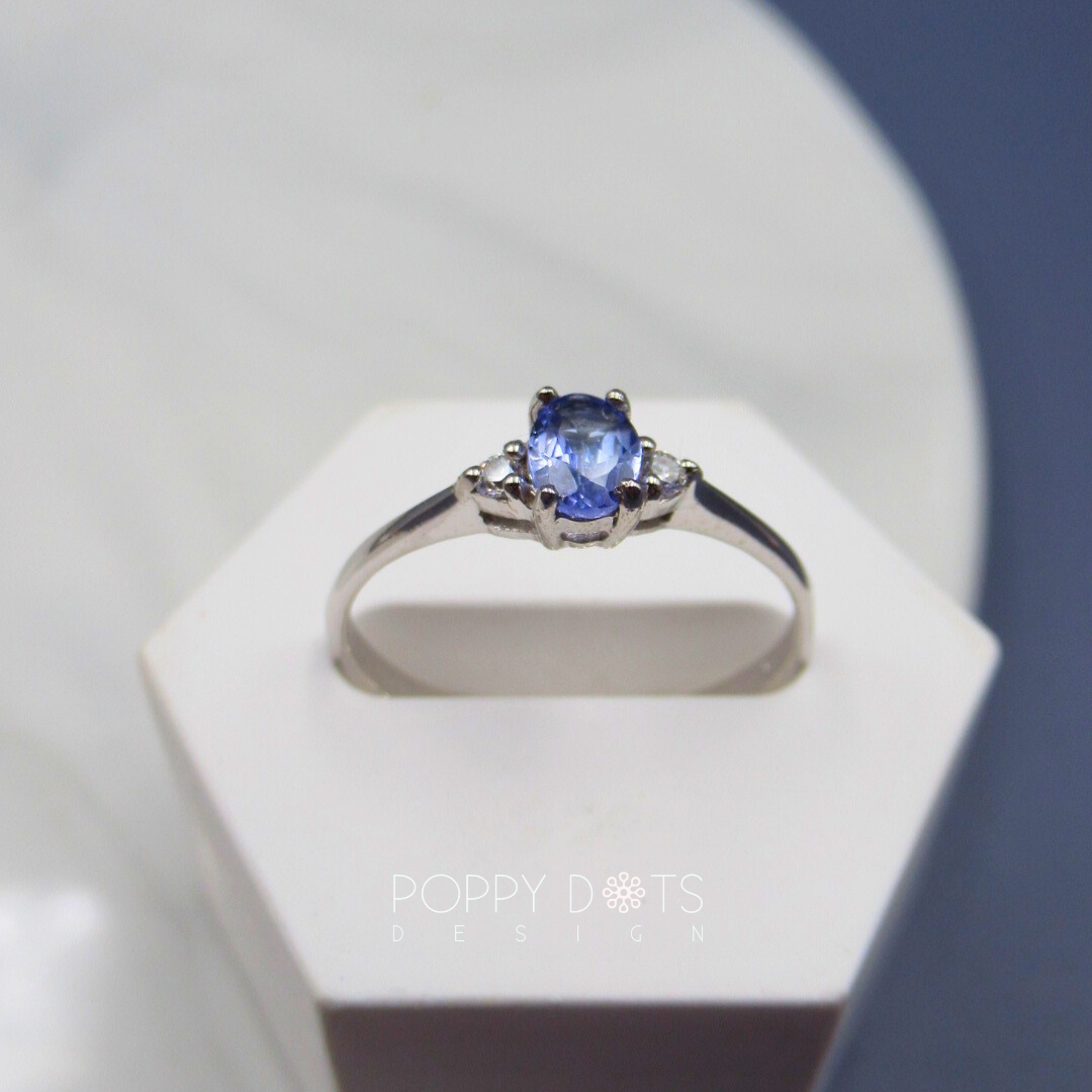 Sterling Silver Oval Tanzanite Ring with White Topaz