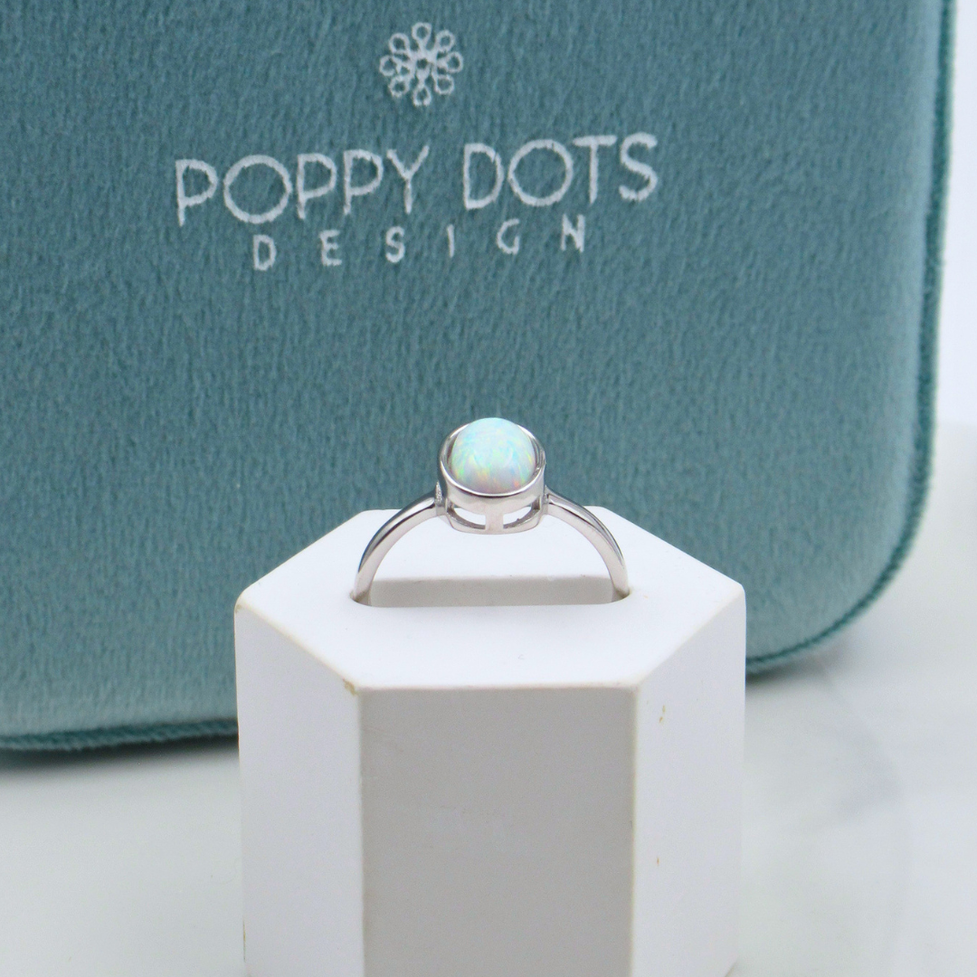 Sterling Silver Oval White Gilson Opal Ring